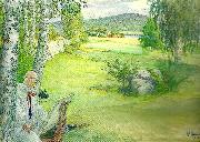 paradiset-sjalvportratt i landskap Carl Larsson